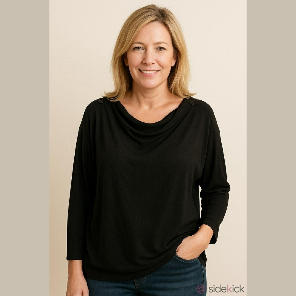 Nordstrom XS S Cashmere Blend Sweater Wrap Fly Away Dolman Drop Sleeve Black